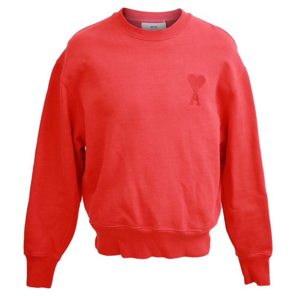 AMI PARIS Logo-Appliquéd Jersey Sweatshirt in Red Cotton
